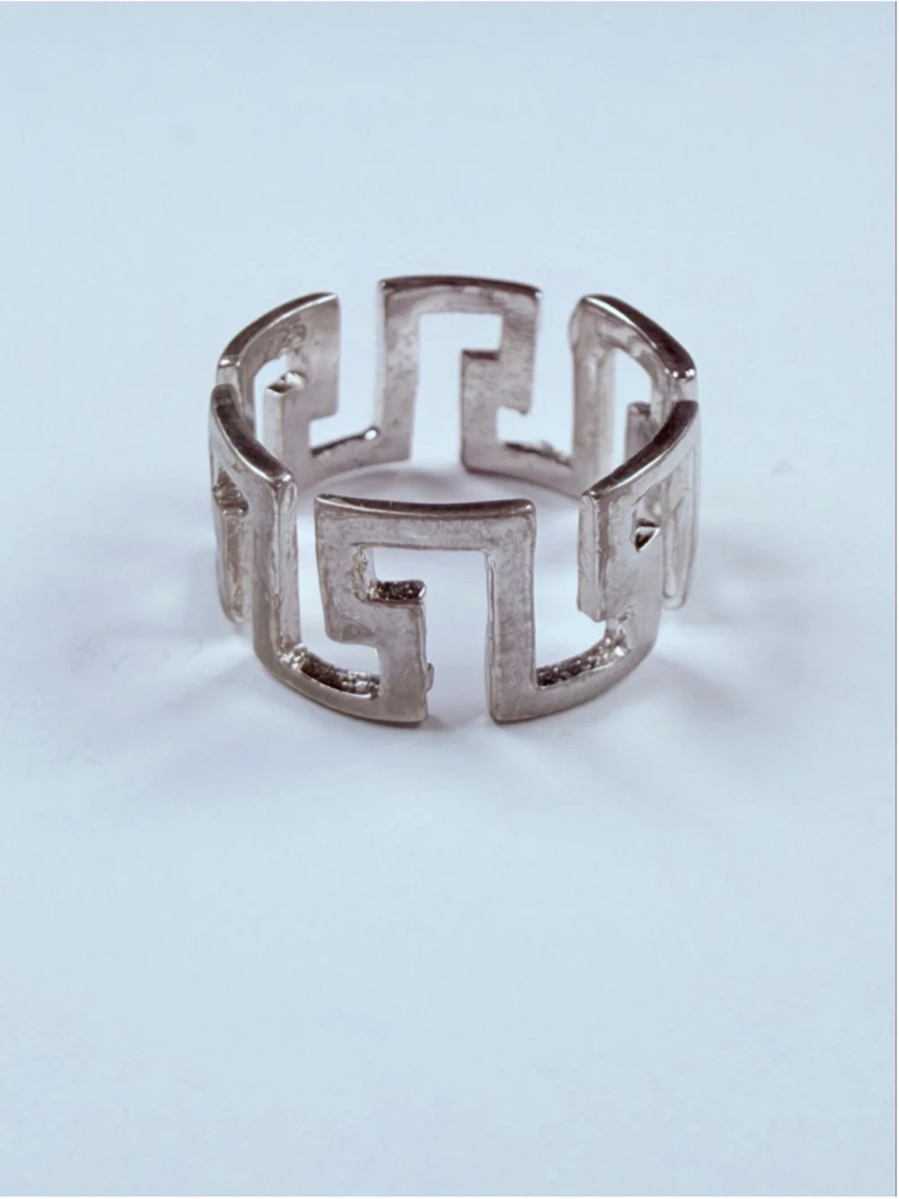 Classic Greek Key Versace Style 9.5MM Sterling Silver 925 Band Ring Italy